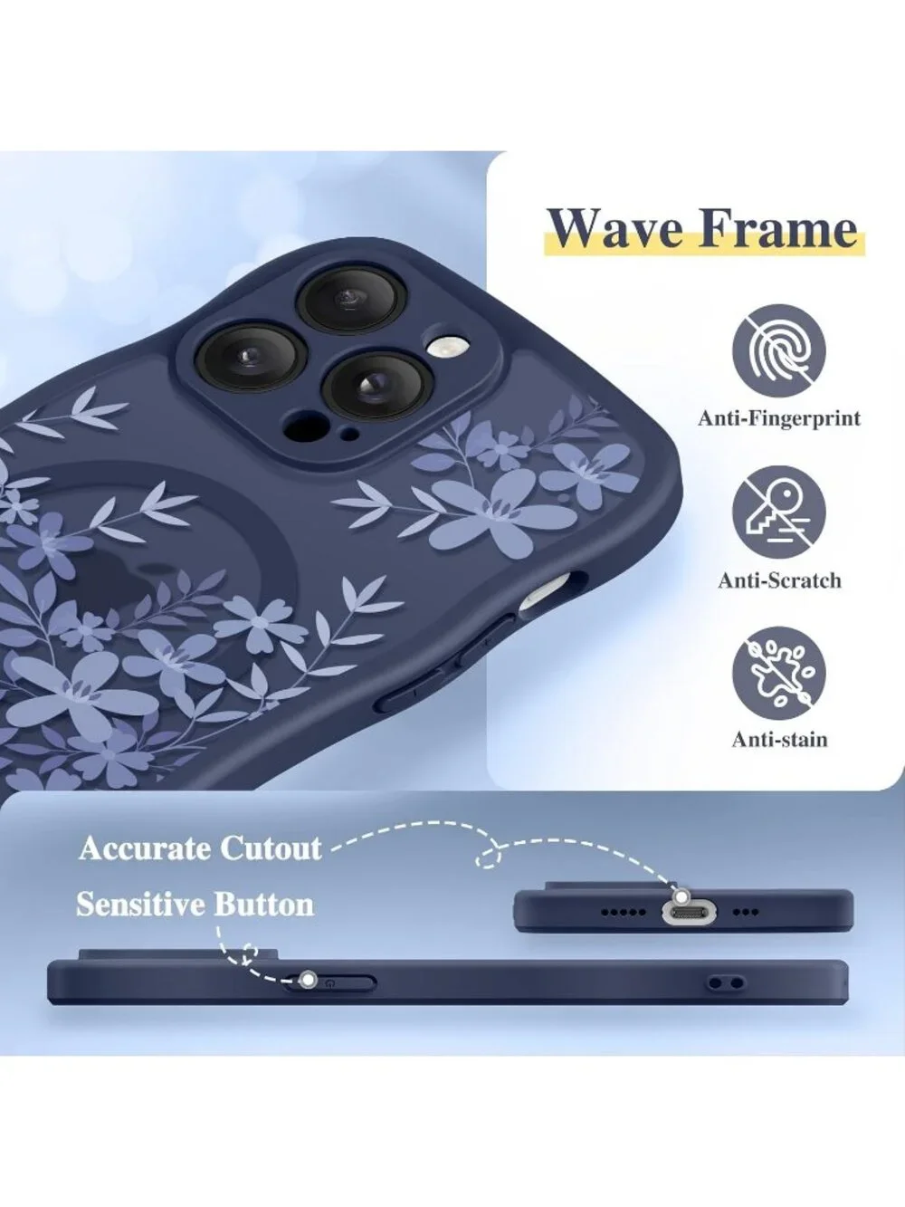 iPhone 14 Pro Botanic Arc/Blue Compatible with MagSafe Floral Translucent Case